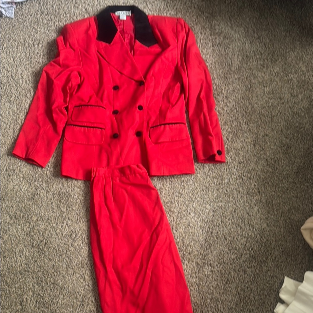 Vintage Halston Red Double-Breasted Suit with Black Accents size 12